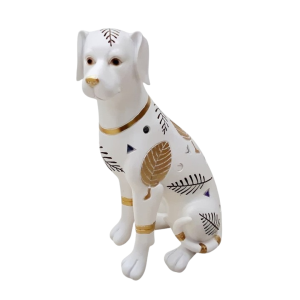 Figura Decorativa Perro Blanco, Negro y Dorado